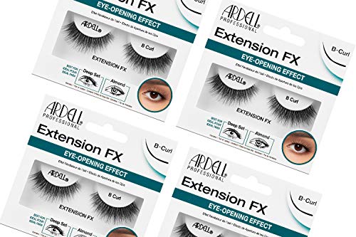 Ardell Lash Extension FX B Curl False Eyelashes - 1 Pack of 4, Natural Look