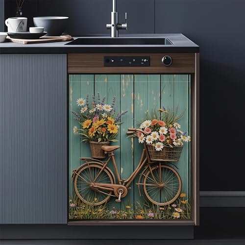 Retro Bike Dishwasher Magnet Cover - 23x26 Inch Kitchen Decor, Waterproof Magnet