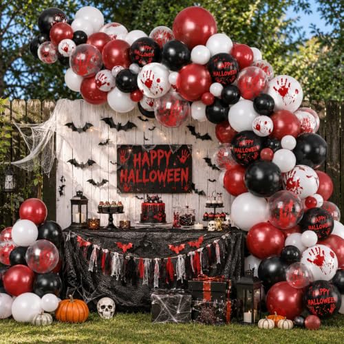 Halloween Bloody Balloons Set - Burgundy Red White with Black Black-Red Variation