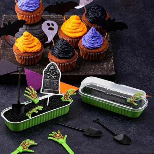 Halloween Zombie Hands Cake Topper Set with Tombstones & Lids - Spooky Party Decor