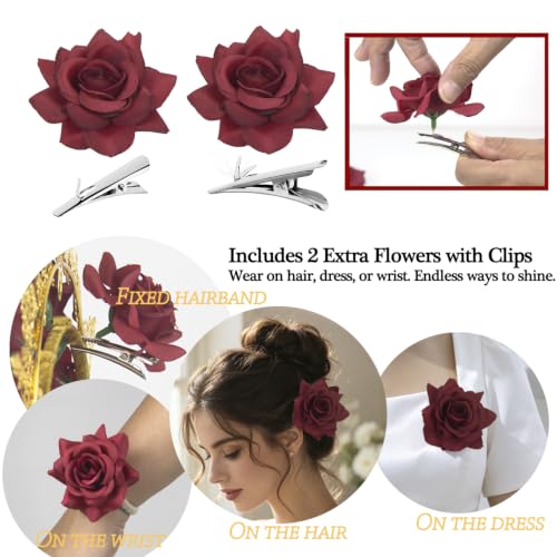Red Halloween Flower Crown Headpiece for Catrina Costume Gothic Decor