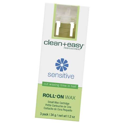 Clean + Easy Sensitive Roll On Wax – Small Wax Refill Cartridges for Delicate & Sensitive Skin, Hair Removal for Face, Brows & Bikini, 3 Pack