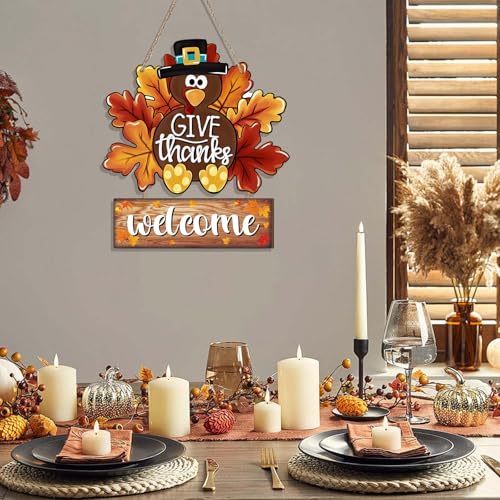 Thanksgiving Wooden Door Sign Set - Fall Harvest Welcome Decor for Front Door & Wall