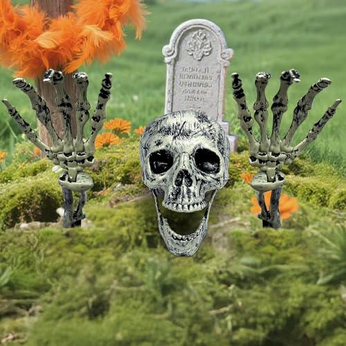 Outdoor Skeleton Decorations Set with Skull & Adjustable Arms for Halloween Yard Scare