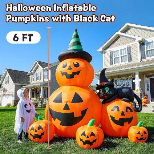 6FT Halloween Inflatable Pumpkins with Black Cat and Bright LED Lights - Outdoor Yard Decor - Variation: 6FT Pumpkins