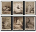 Sketch Halloween Wall Art Set - Unframed 16x12 Inches, Vintage Gothic Style