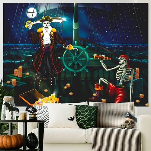 Pirate Birthday Backdrop 7x5ft - Skull & Ship Pirate Door Banner Party Decor