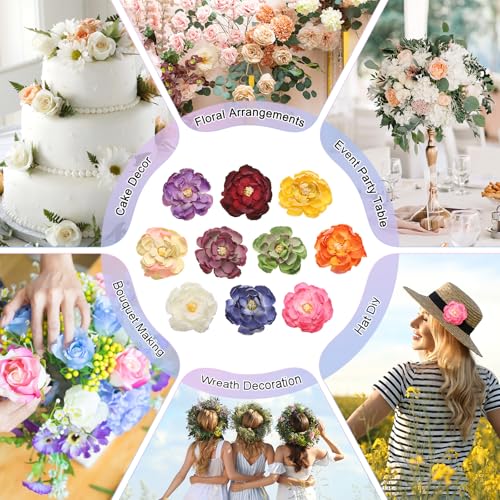 Artificial Peony Flower Heads 10-Pack - Silk Faux Flowers for Wedding & DIY Decor