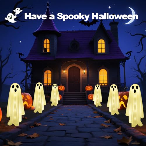 Halloween Ghost Solar Lights 6 Pack with 8 Lighting Modes - Warm White Outdoor Decorations
