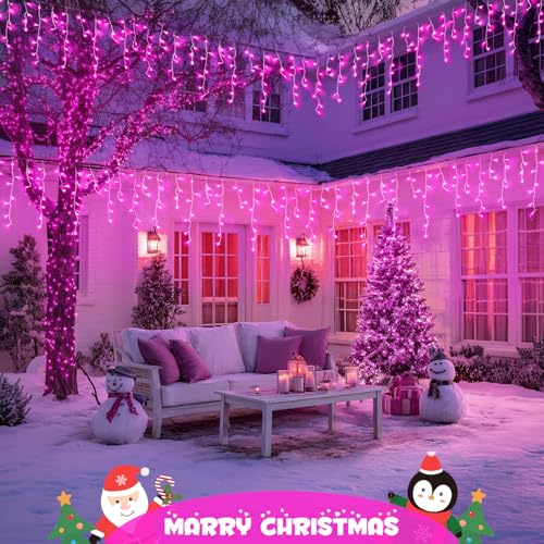 Pink LED Icicle Lights 400 LEDs - 38.8FT Christmas & Decorative String Lights - Pink