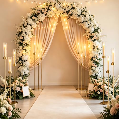Gold 34in 4PCS Wedding Candelabra Set with 3 Arms & LED Candle Holders - Elegant Table Centerpieces