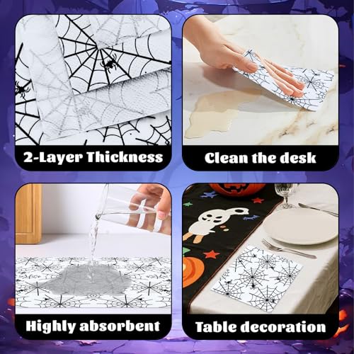 Halloween Spider Web Napkins 40 Pack - Disposable 13x13 Inch Party Table Decor