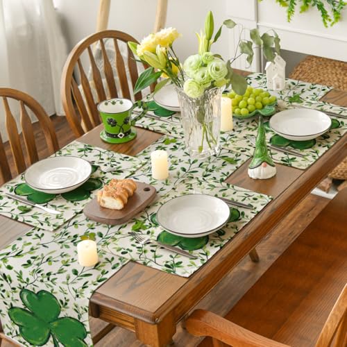 Green Shamrock Placemats Set of 4 - 12x18 Inch Rectangular Lucky Irish Table Decor