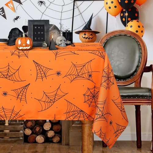 Orange Rectangular Halloween Tablecloth 60 x 102 Inch Waterproof Washable Decor