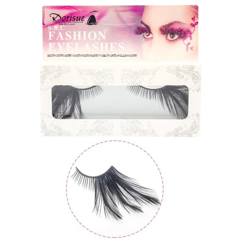 Black Cat Eye Gothic False Lashes - Matte Black Feather Petal Design, Reusable for Halloween & Gothic Looks - Variation: Black