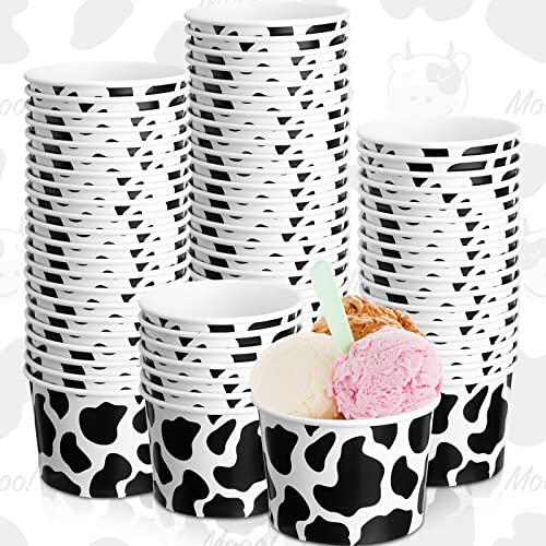 50 Pack 9 oz Cow Print Disposable Ice Cream Cups for Parties & Snacks