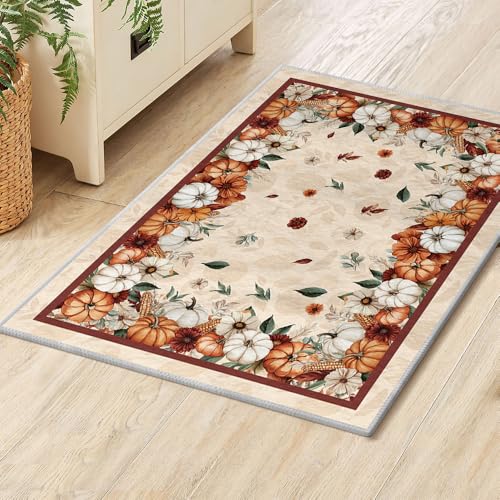 Artoid Mode Fall Pumpkins Floral Door Mat 2x3 Feet Beige - Seasonal Home Decor