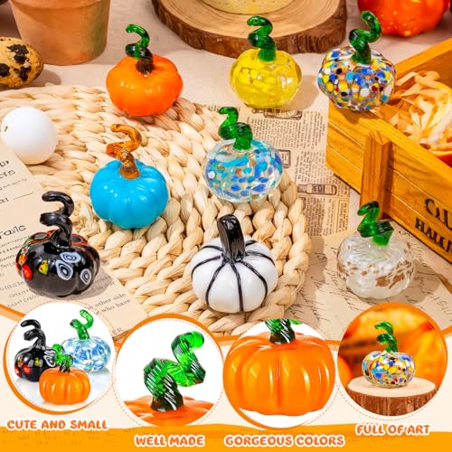 8 Pcs Hand Blown Glass Pumpkin Decorations - Mini Halloween Fall Decor Variation 8