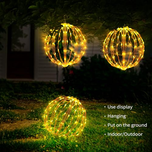 12 Inch Christmas Ball Lights - Warm White LED Outdoor Decor 3 Pack