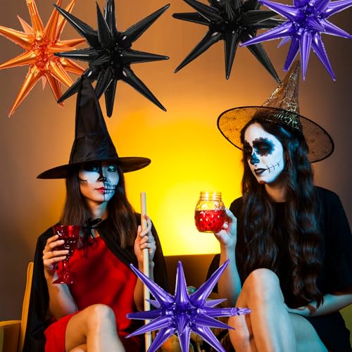 Black Orange Purple Star Explosion Balloons Set - 27 Inch Foil Party Decorations