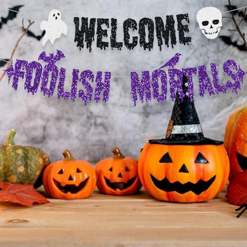 Halloween Banner Spooky Boo Skull Party Decoration - Purple