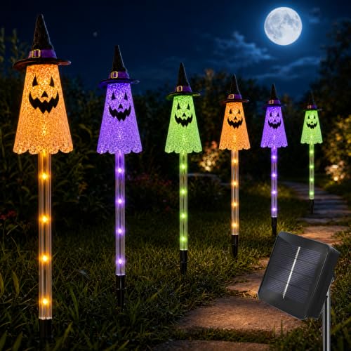 Solar Ghost Pathway Lights Set - Waterproof Halloween Stake Lights for Garden & Yard Decor