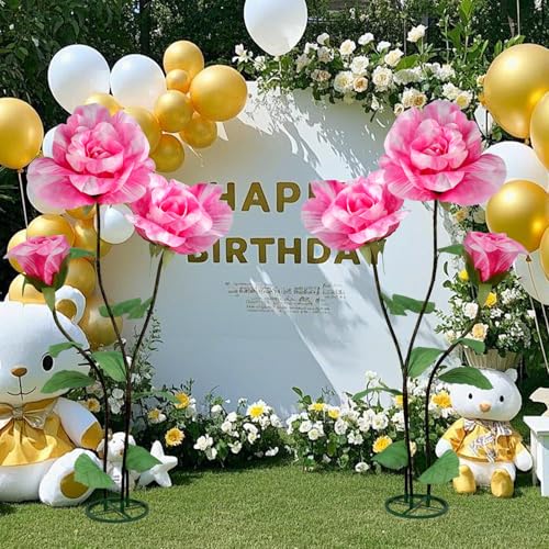 Dark Pink 3Pcs Large Artificial Flower Decorations for Garden, Home, Wedding & More
