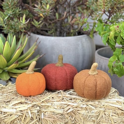 Halloween Felt Decor Set of 3 - Chunky Pumpkins, Handmade Felt Decorations