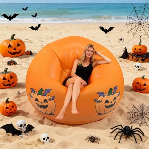 Inflatable Pumpkin Glow in the Dark Bean Bag Chair for Kids & Adults - Halloween Lounge Sofa