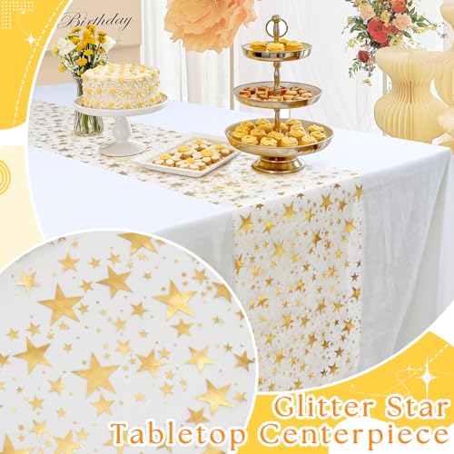 Gold Star Glitter Table Runner - 3 Rolls 11x108 Inches, Party Decor