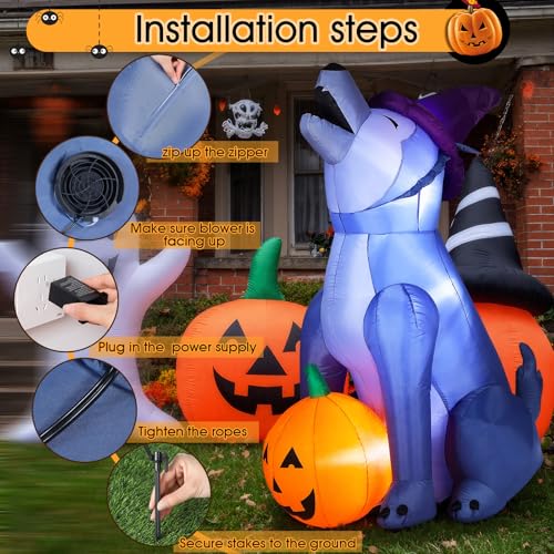 5ft LED Halloween Inflatable Wolf with Pumpkin Outdoor Decorations