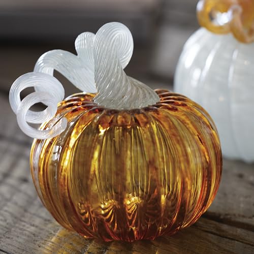 Handmade Amber Glass Pumpkin Decor - Medium Autumn Decorative Piece