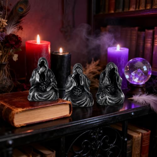 Black Gothic Grim Reaper Resin Figurines Set of 3 Halloween Decor