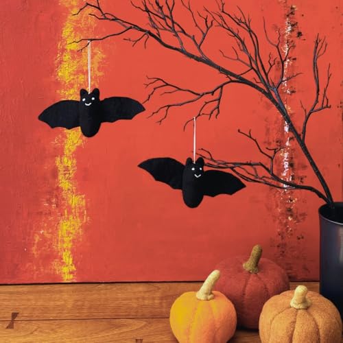 Halloween Felt Bat Decorations - 2-Pack Handmade Felt Halloween Decor for Indoor & Outdoor Use - Bat, 2-Pack