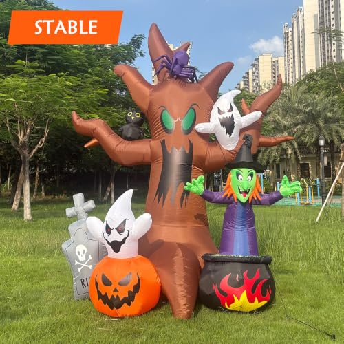 Halloween Inflatable Spooky Tree Decoration - 8 Ft Yard Decor with LED Lights - Variation: Spooky Tree