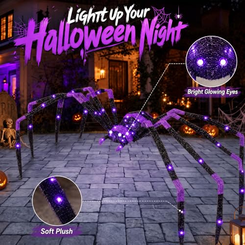 Giant 6.8 FT Halloween Spider with 128 LED Lights Outdoor Yard Decoration