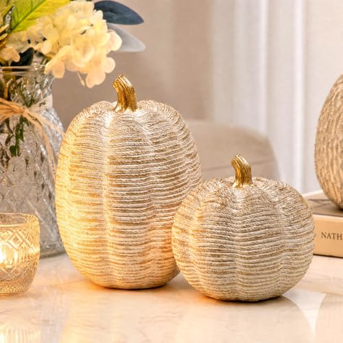 Resin Pumpkin Figurines Set - Fall Thanksgiving Harvest Decor, 2 Pieces
