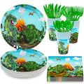Dinosaur Party Supplies Set for Kids - Plates, Napkins, Cups & Cutlery, Serves 24
