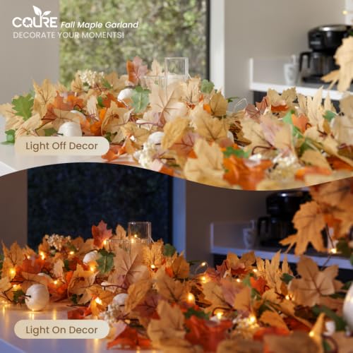 35.4Ft Fall Leaf Garland with Lights - 6 Pack Autumn Maple String Lights