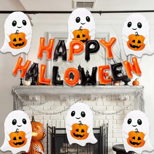 Halloween Foil Balloons Set - Ghost and Pumpkin Decorations for Party