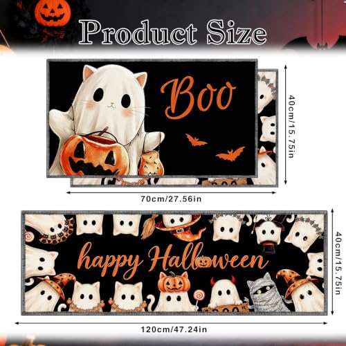 Halloween Ghost Kitchen Mats Set of 2 Non-Slip Rugs - Halloween Ghost Variation