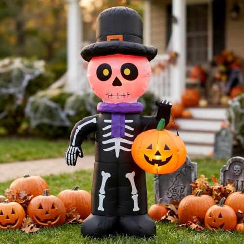 4FT Halloween Inflatable Skeleton Ghost Decoration - Cute & Bright Festive Decor