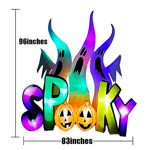 Inflatable White Ghost Family Halloween Decoration with Spooky Sign - Indoor Outdoor LED Blowup Lighted Decor