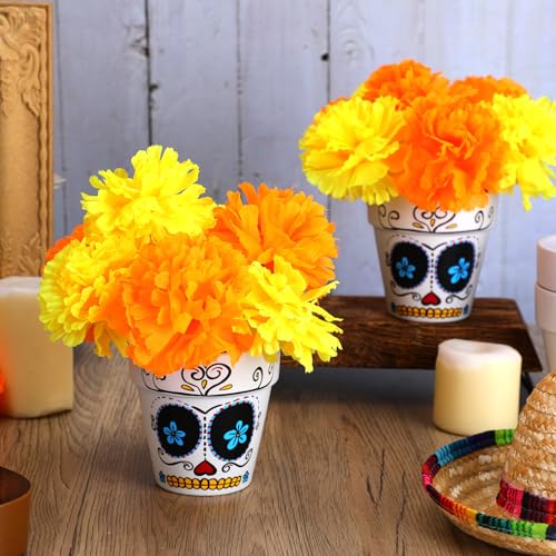 Day of the Dead Skull Vase Centerpiece Set with Marigold Flowers - Variation: Skull