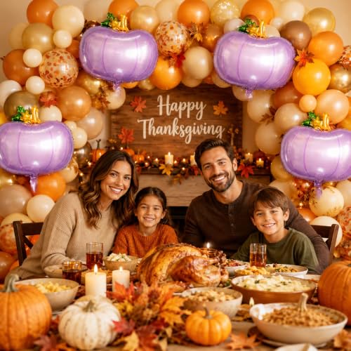 Purple Fall Pumpkin Foil Balloons for Thanksgiving & Autumn Decor - Eostankr