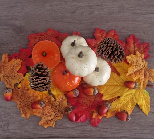 Autumn Fall Decorations Set with Pumpkins Acorns Pinecones & Leaves - 48pcs Thanksgiving Halloween Home Decor