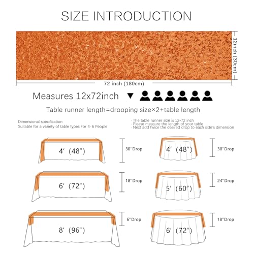 Orange Sequin Table Runners 72 Inch Length - 10 Pack for Weddings & Parties
