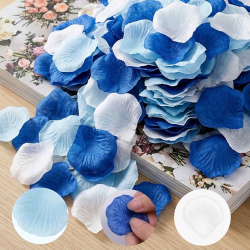 Artificial Rose Petals Set - Dark Blue, Light Blue & White, 1800 pcs for Weddings & Decor