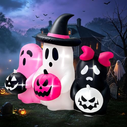 Kalolary Halloween Inflatable Pumpkin Ghost with 3 Pumpkins - Outdoor Yard Decor - Variation of Pumpkin Ghost Inflatable