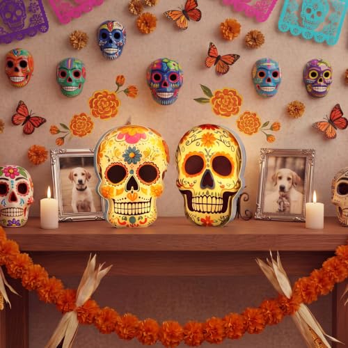2-Pack Day of The Dead Skull Lanterns LED Sugar Skull Halloween Decor